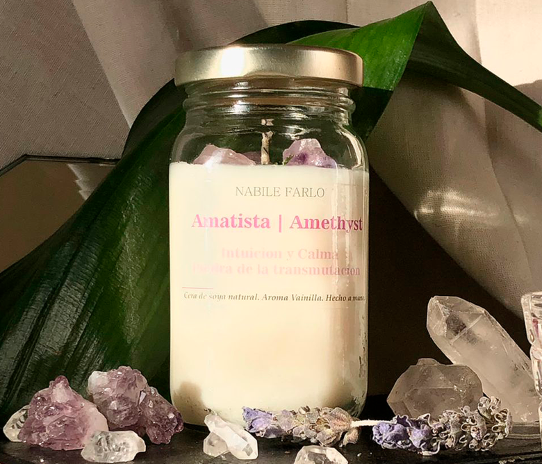 Vela cera de soya con amatista